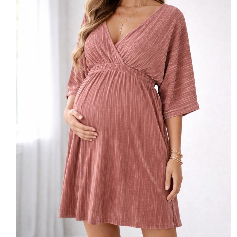 ASOS Maternity Pink Ribbed V-Neck Mini Dress